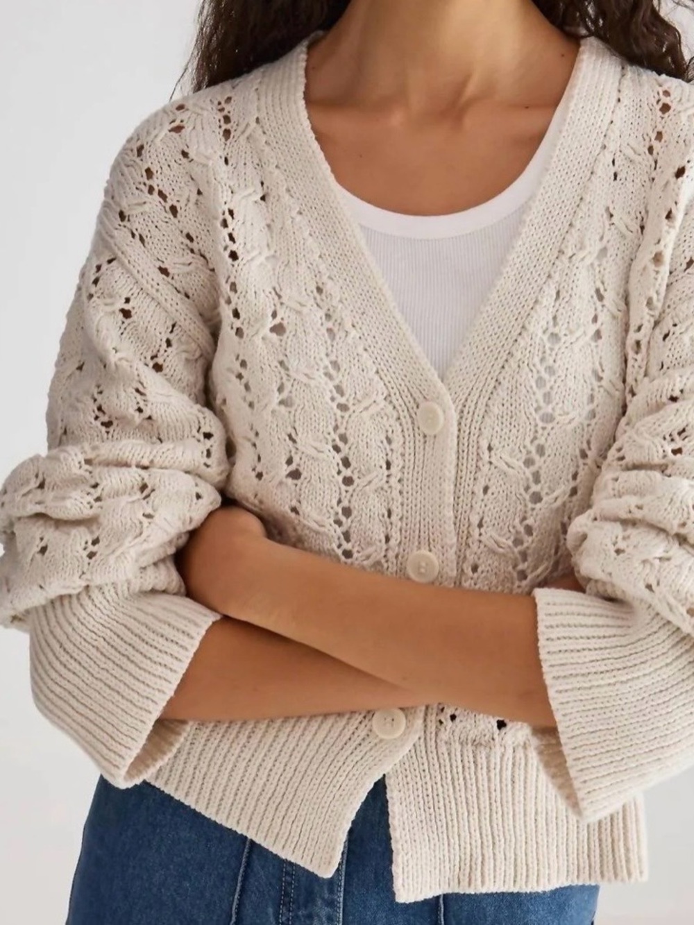 Merlette Cream Openwork Button-Front Cardigan - Picture 5 of 6